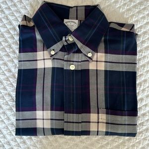 Brooks Brother Regent Fit Small Plaid Button Down Dress Shirt Supima Non-Iron